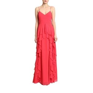 Badgley Mischka Pink Lace Ruffle Dress
